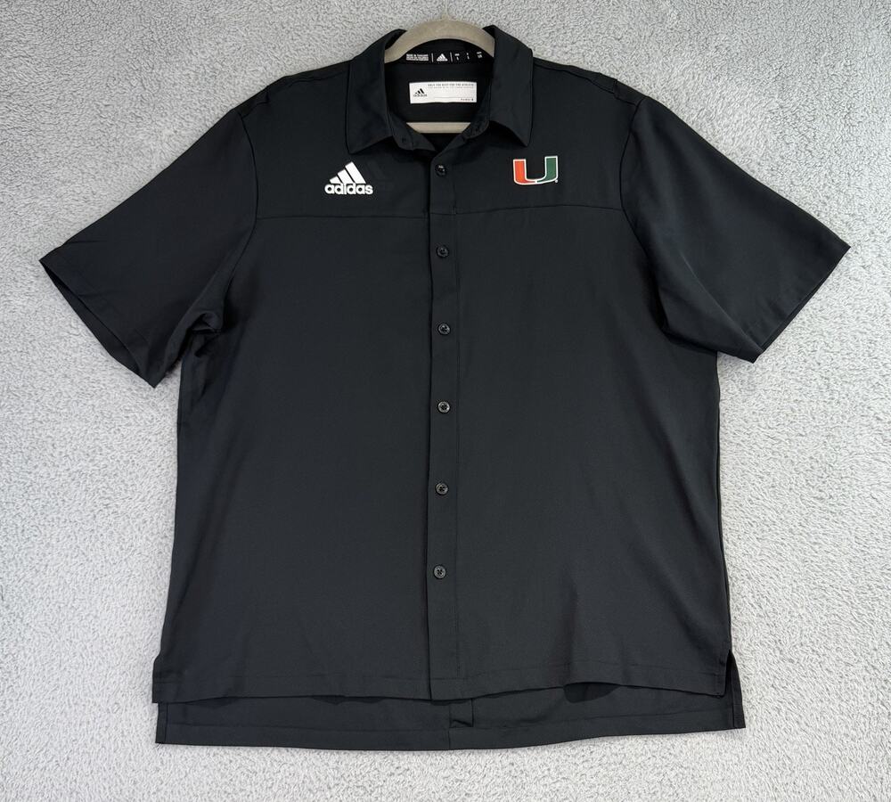 Adidas Miami Hurricanes Shirt Mens Large Black Button Up NCAA